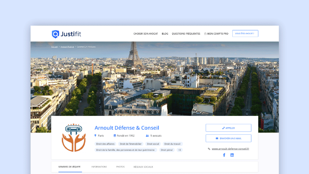 Personnalisation de l'image d'en-tête de la page cabinet sur Justifit